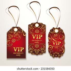 Set of gold and red VIP elegant tags