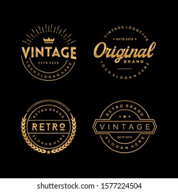 Set of Gold Retro badges, labels, and logos for Vintage Brand.