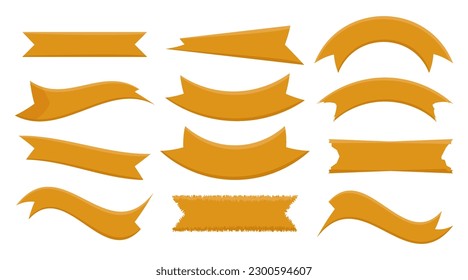 Set of Gold Ribbon Badge. Bundle Label Ribbon. Vector illustration.
