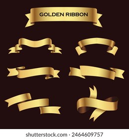 Set of Gold ribbon banners. Ribbon elements. Modern Luxury ribbons collection. isolated on dark background. Vector illustration eps 10
