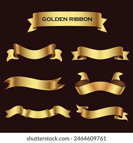 Set of Gold ribbon banners. Ribbon elements. Modern Luxury ribbons collection. isolated on dark background. Vector illustration eps 10