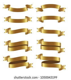 Set of gold ribbon banners on white background