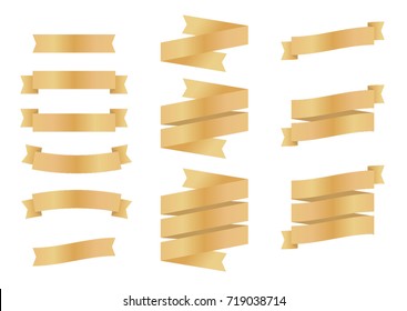 Set of Gold Ribbon Banners, Retro Scrolls, Shiny Gold Banner Vector Illustration