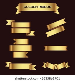 Set of gold ribbon banners template design. Luxury ribbons isolated on black background. vector	
