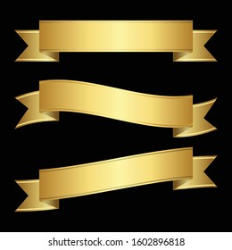 set of Gold Ribbon Isolated on black Background,Vector illustration