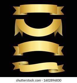 set of Gold Ribbon Isolated on black Background,Vector illustration