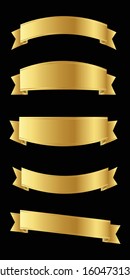 set of Gold Ribbon Isolated on black Background,Vector illustration