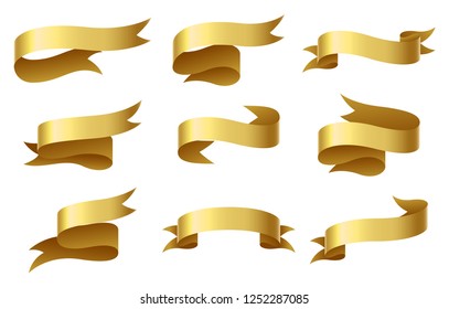 Set of gold ribbon on white background
