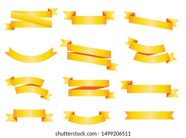 Set gold ribbons banners flat isolated on white background. Vector illsutration