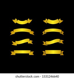 Set of gold ribbons banners on black background