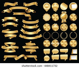 Set Of Gold Ribbons And Certificate Seals And Badges