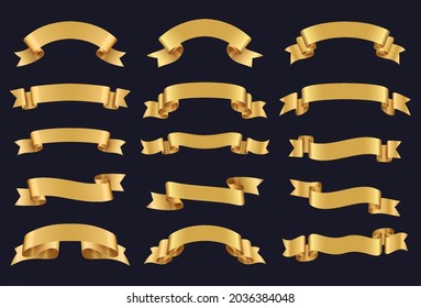 Set of gold ribbons. Decoration of premium products. Labels and background for your text.