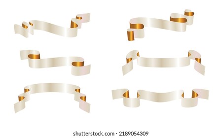 Set of gold ribbons for design, discount offer and gift. Retro or modern style. Flat ribbon illustration isolated on white background. eps 10