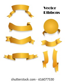 Set of gold ribbons isolated on white