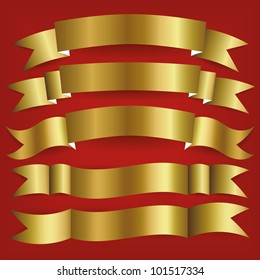 set of gold ribbons, red background