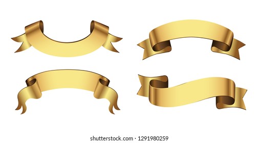 Set of gold ribbons.Golden ribbon banners.