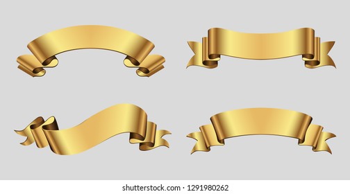 Set of gold ribbons.Golden ribbon banners.