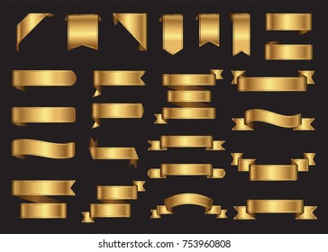 Set of gold ribbons.Golden ribbon banners.