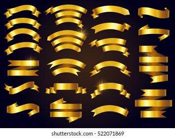 Set of gold ribbons.Vector ribbon banners.