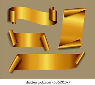 Set of gold ribbons.Vector ribbon banners.