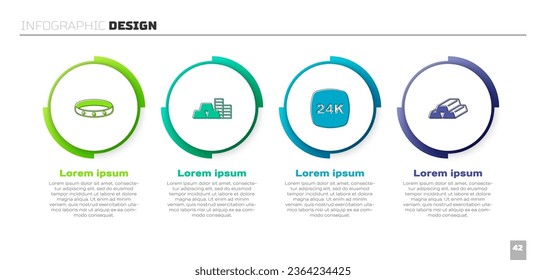 Set Gold ring, coin with gold bars, 24k and . Business infographic template. Vector