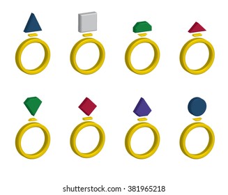 A set of gold rings with gems