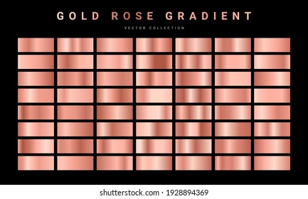 Set of gold rose foil texture. Collection of pink metallic textures isolated on black background. Vector illustration