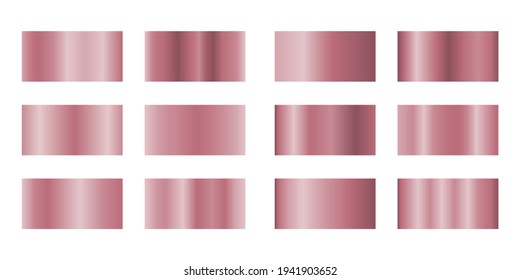 Conjunto de textura de hojas de rosa de oro. Colección de gradientes de postel rosado aislados sobre fondo negro. Ilustración vectorial.