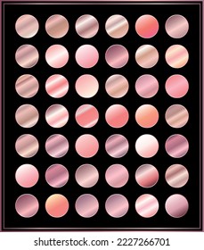 Conjunto de textura de hojas de rosa de oro. Colección de texturas metálicas rosadas aisladas sobre fondo negro. Ilustración del vector