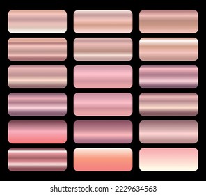 Conjunto de textura de hojas de rosa de oro. Colección de texturas metálicas rosadas aisladas sobre fondo negro. Ilustración del vector
