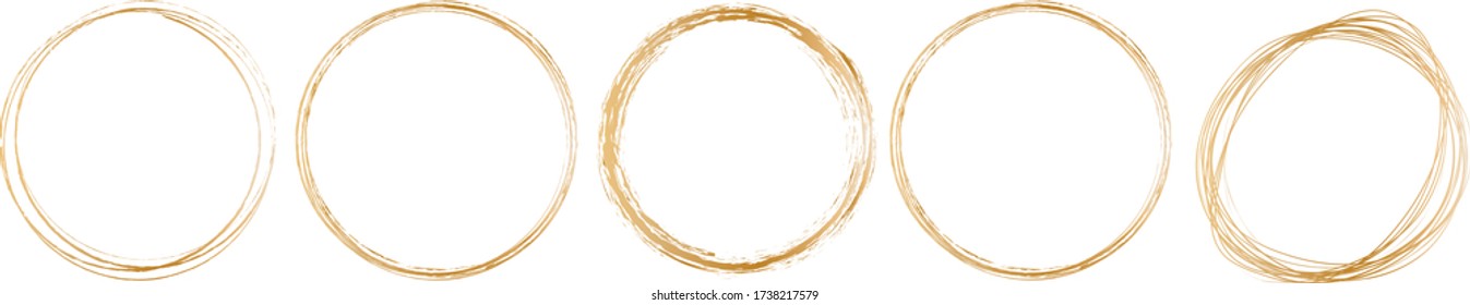 set of gold round frame on white background