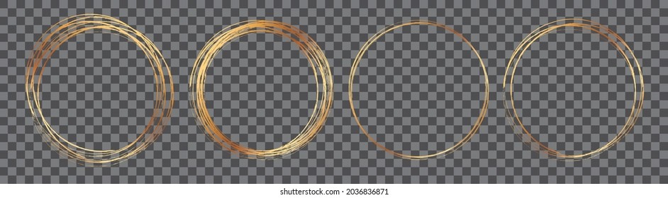 conjunto de marcos redondos de oro sobre fondo transparente