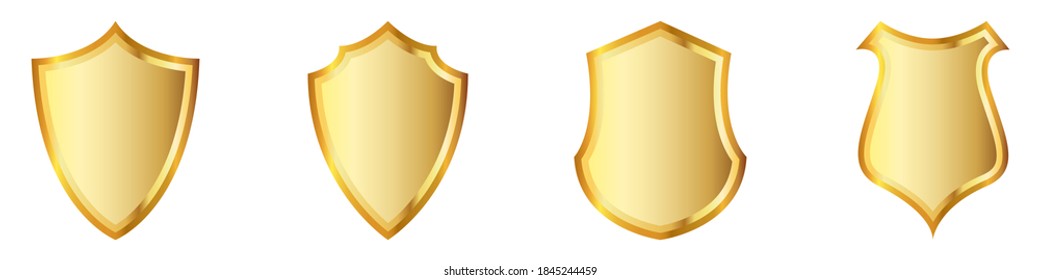 Set of gold shields. Shields icons isolated. Vector illustration. Gold symbol of secure