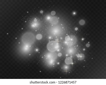 Set of gold shining light effects. Beautiful sparks shine with a special light. Sparkles. Christmas abstract pattern. Beautiful illustration for a postcard. Background for the image. Luminaries.