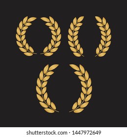 Set of gold silhouette film award wreaths. Icon laurel wreat