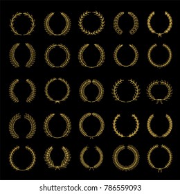 Set of gold silhouette film award wreaths on black background. Vector illustration.