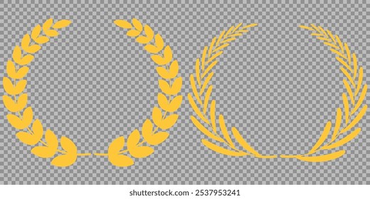 Set of gold silhouette laurel foliate, olive wreaths. Vector illustration for your frame, border, ornament design, wreaths depicting an award, achievement, heraldry, emblem, logo.