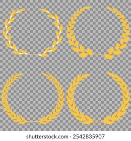 Set of gold silhouette laurel foliate, olive wreaths. Vector illustration for your frame, border, ornament design, wreaths depicting an award, achievement, heraldry, emblem, logo.
