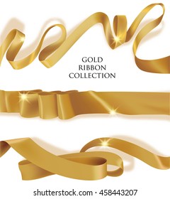 Set of gold silk curled ribbons. Vector illustration