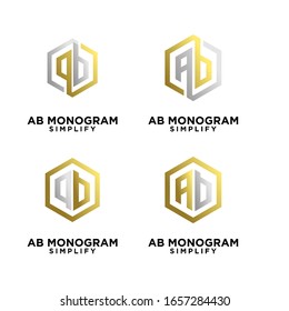 conjunto de ab, ba de plata, un b diseño inicial del logotipo negro de letra hexagonal con fondo blanco