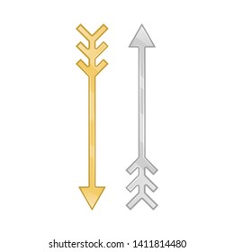 Set of gold and silver arrows on white background, vector illustration