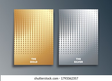 Set of Gold and Silver background with halftone texture design for flyer template, poster, brochure cover, typography, or other printing products. Vector illustration.