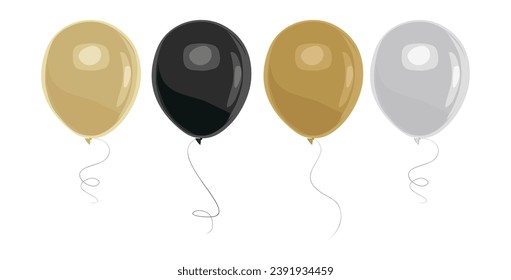 Juego de globos vectoriales de oro, plata y negro