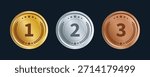 Set of Gold, Silver and Bronze Award Medals, Realistic Metallic Gradients and 1st, 2nd, 3rd Place Medals Isolated on White Background. 3d Vector. 