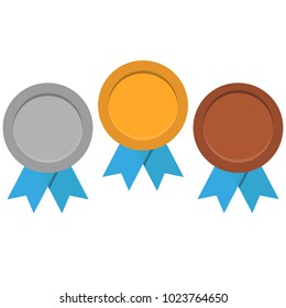 Set of gold, silver and bronze Award medals vector icon illustration flat design