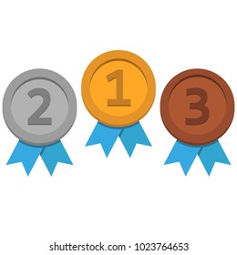 Set of gold, silver and bronze Award medals vector icon illustration flat design