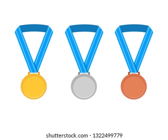 Set of gold, silver and bronze Award medals on white