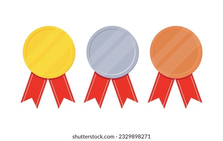 Set of gold, silver and bronze Award medals on white