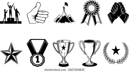 Set of gold, silver, and bronze award icons design as a vector illustration symbol for business achievement.