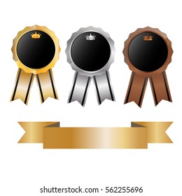 Set of gold, silver and bronze Award medals on white